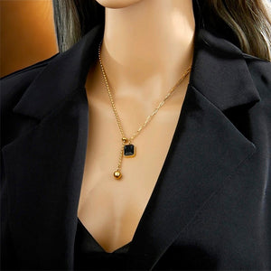 Stainless steel contemporary mixed chain CZ necklace. Gold, waterproof.