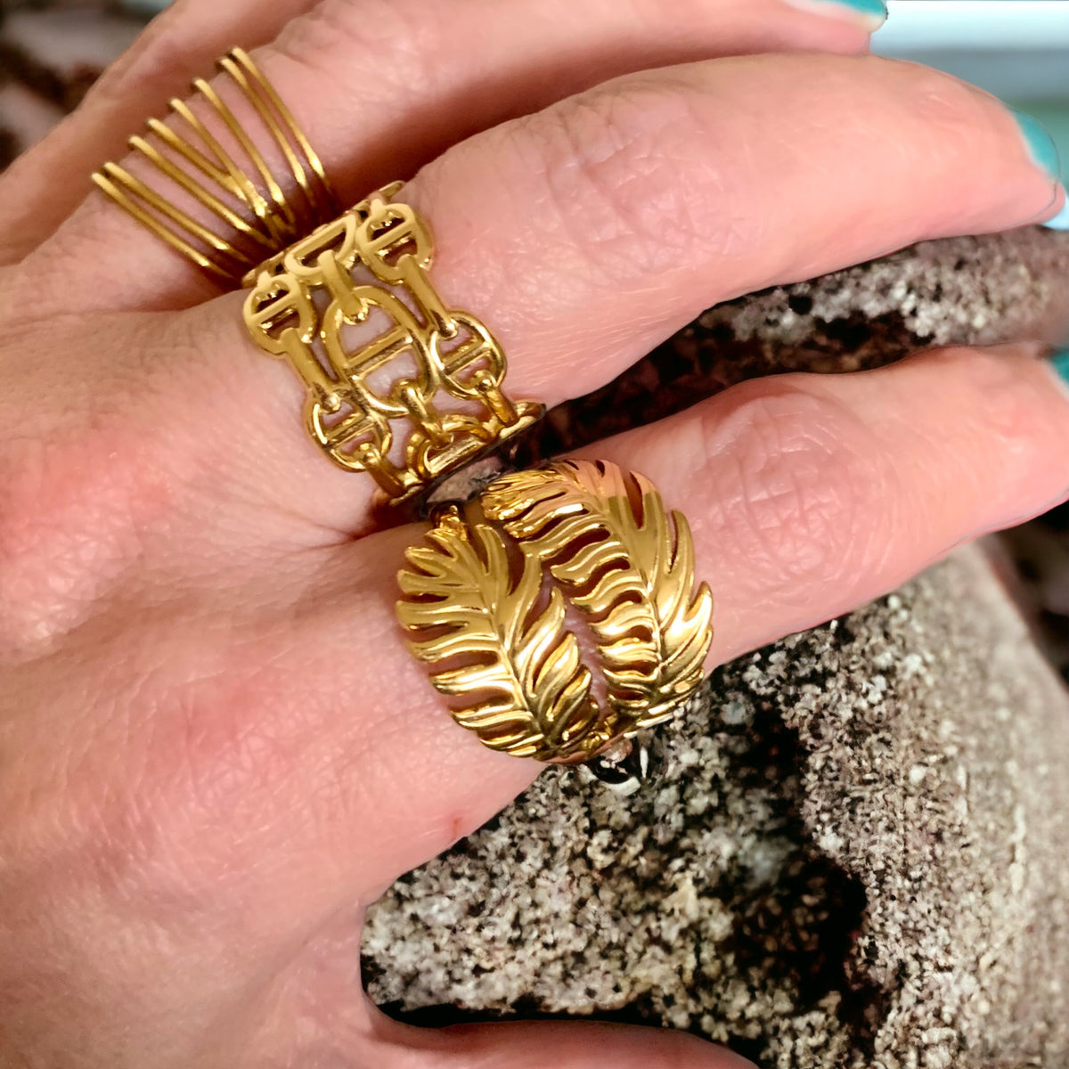 Gold adjustable feather deals ring