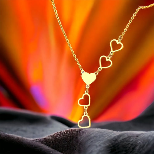 Stainless steel Dainty open hearts necklace. Gold, waterproof.