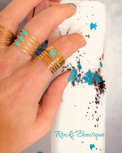 Stainless steel trio turquoise ring. Gold, adjustable.