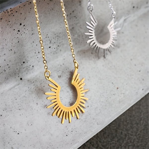 Stainless steel sunshine necklace. Gold or silver, waterproof.