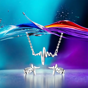 Stainless steel heartbeat necklace set. Gold or silver.