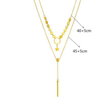 Stainless steel layered bar charm necklace. Gold, waterproof.