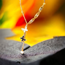 Stainless steel black & white enamel butterfly necklace. Gold, waterproof.