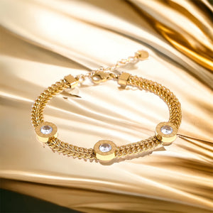 Stainless steel triple stone, numerals bracelet. Gold, waterproof.