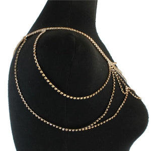 LUXE Statement Gold Crystal Shoulder Bib Necklace Body Chain