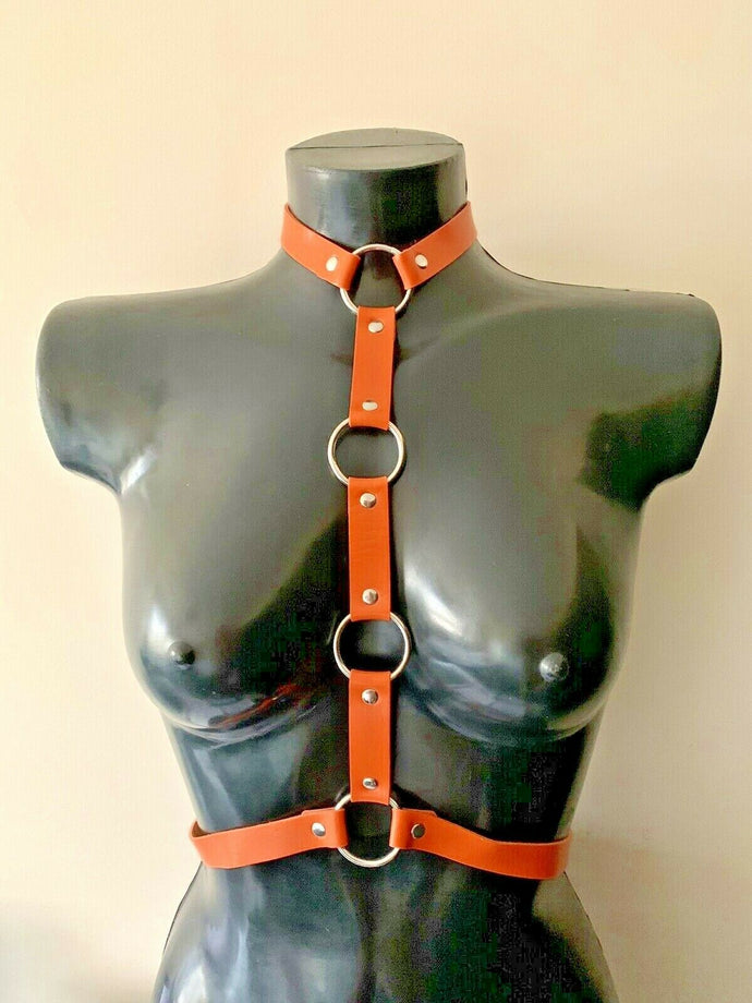 HANDMADE Silver Orange Adjustable Vegan Leather Body Chain