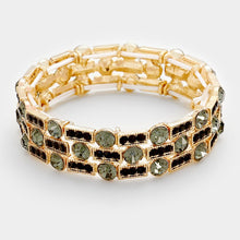 STATEMENT Gold Black Diamond Crystal Stretch Cocktail Bracelet