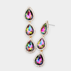 Stunning Statement Gold Vitrail Crystal Long Cocktail Earrings