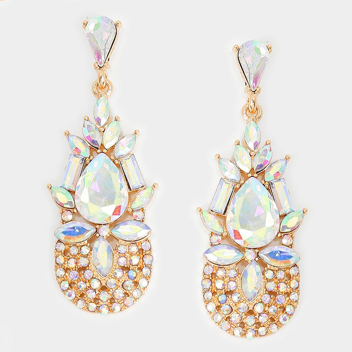 Exquisite Gold AB Tear Drop Crystal Cocktail Bridal Earrings