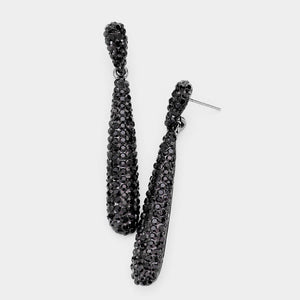 GORGEOUS Statement Black Jet Pave Crystal Long Cocktail Earrings