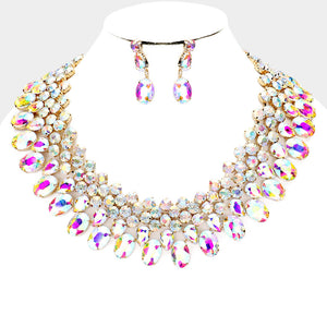LUXE Gorgeous Gold AB Crystal Collar Cocktail Necklace Set