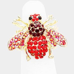 STATEMENT HUGE Gold Red Crystal Stretch Honey Bee Cocktail Ring