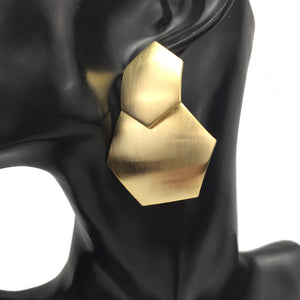 GLAM Celeb Gold Big 2 Inch Metal Hexagonal Stud Earrings