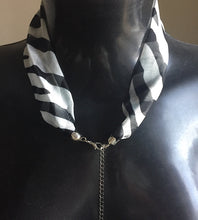 Silver Animal Print Zebra Brown or Grey Chiffon Scarf Necklace