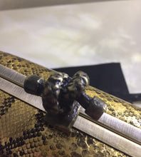 VINTAGE Antique Gold Black Snake Print Small Clutch Bag