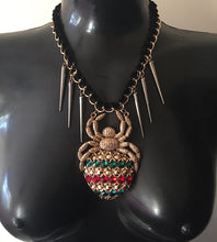 Statement Glam Red Green HUGE Crystal Spider Gold Collar Necklace