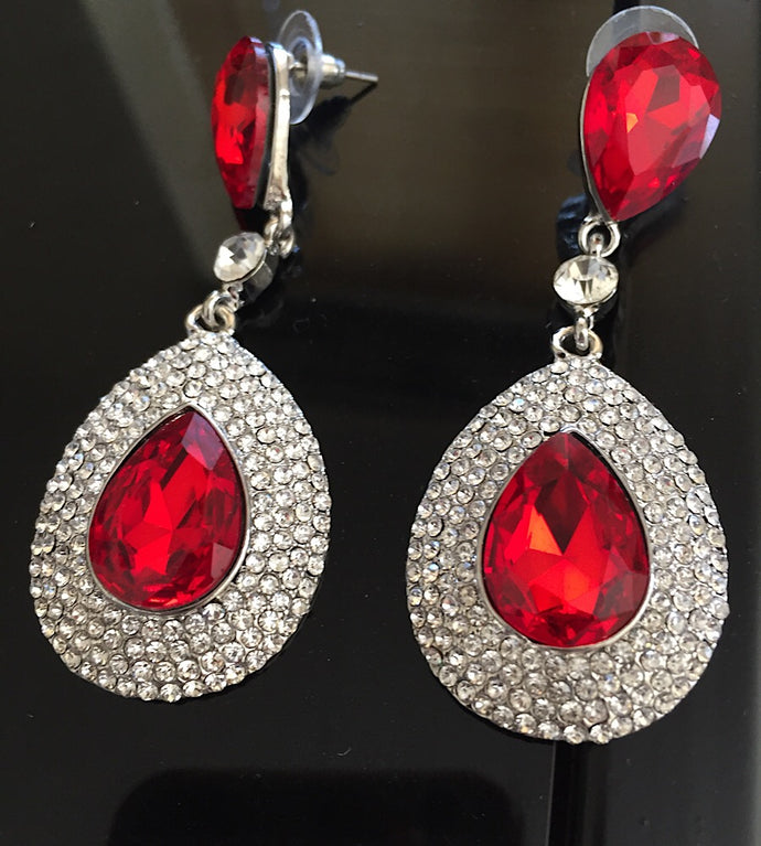 GLAM Silver Siam Red Tear Drop Pave Crystal 3