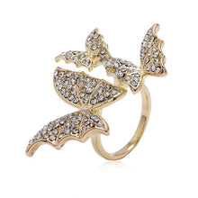 GOLD Sparkling CZ Butterfly Cuff Clear Adjustable Ring