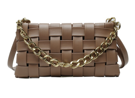 VEGAN LEATHER Tan Brown Braided Chain Bella Shoulder Bag Handbag