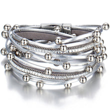 Layered Super Shine leather Silver Magnetic Wrap Bracelet