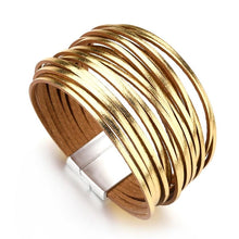 Layered Gold Super Shine leather Magnetic Fastening Bracelet