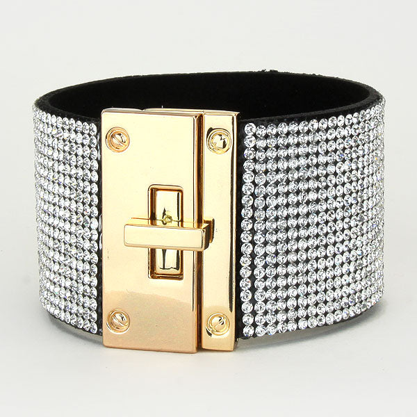 GLAM Celeb Gold Clear Crystal Cuff Padlock Bracelet