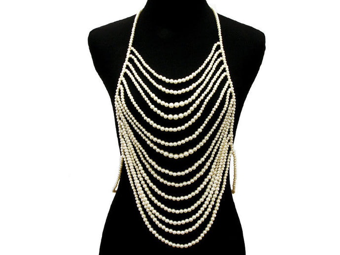 Statement Gold Pearl Necklace Body Chain