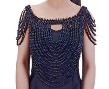 LUXE Black Pearl Front & Back Shoulder Necklace Body Chain