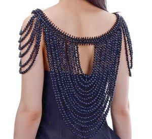 LUXE Black Pearl Front & Back Shoulder Necklace Body Chain