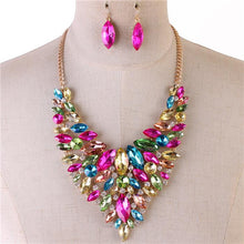 Statement Gold Multi Coloured Crystal Cocktail Necklace Set