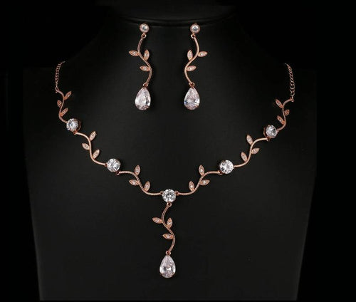 EXQUISITE LUXE Rose Gold Handmade CZ Cocktail Necklace Set