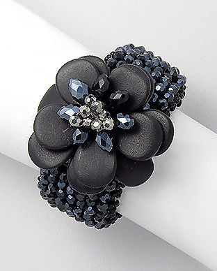 LUXE Silver Couture Onyx & Crystal Hand Crafted Bracelet