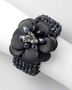 LUXE Silver Couture Onyx & Crystal Hand Crafted Bracelet