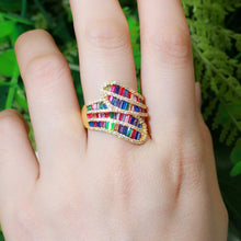 LUXE Gold Multi Coloured Rainbow CZ Adjustable Cocktail Ring