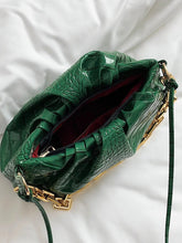 VEGAN LEATHER Green Croc Embossed Chain Ruched Clutch Kim Handbag