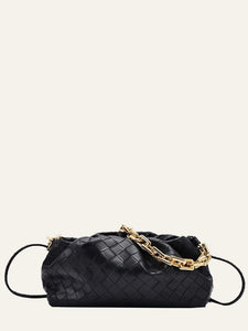 VEGAN LEATHER Black Braided Chain Ruched Clutch Bag Annie Handbag