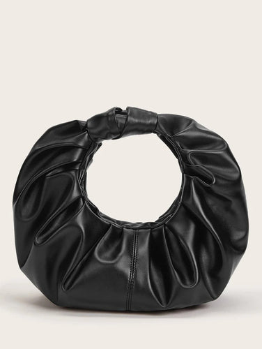 VEGAN LEATHER On Trend Medium Ruched Black Bag Amiee Handbag