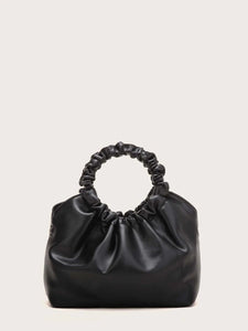 VEGAN LEATHER SMALL Ruched Black Satchel Bag Shoulder Kay Handbag