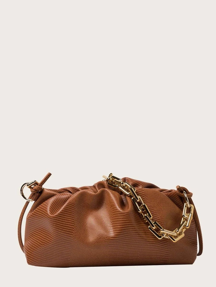 VEGAN LEATHER Tan Chain Lizard Clutch Shoulder Bag Eva Handbag