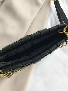 VEGAN LEATHER Black Braided Chain Bella Shoulder Bag Handbag