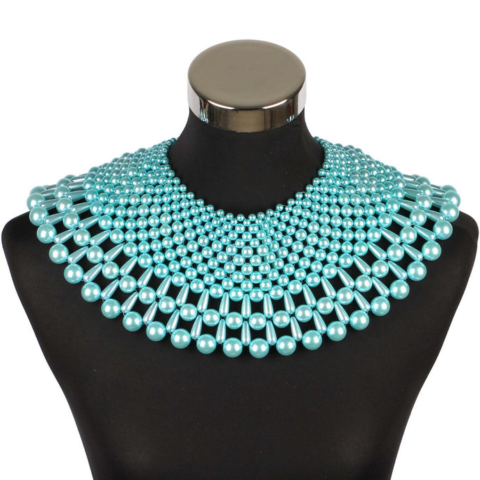 AMAZING Statement Gold Ocean Blue Pearl Choker Cape Necklace