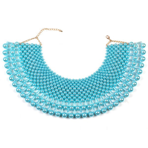 AMAZING Statement Gold Ocean Blue Pearl Choker Cape Necklace