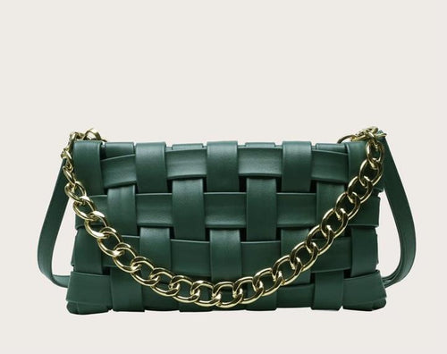VEGAN LEATHER Green Braided Chain Bella Shoulder Bag Handbag
