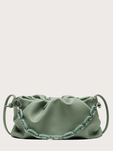 VEGAN LEATHER Green Ruched Shoulder Bag Clutch Dina Handbag