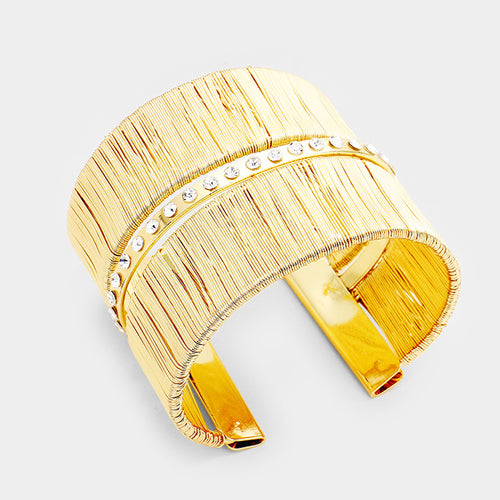 Statement Gold Wired Metal Cage Crystal Cuff Bangle