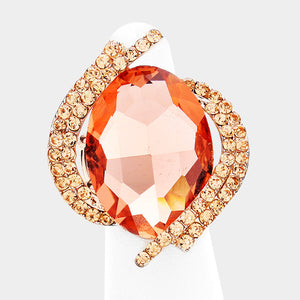GLAM BIG Rose Gold Vibrant Peach Crystal Stretch Cocktail Ring
