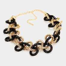 Statement Gold Black Braided Metal Chain Necklace Set