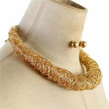 Chunky Gold Wire Wrapped Collar Necklace Set
