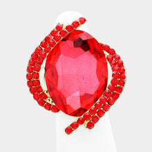 BIG Gold Vibrant Siam Red Crystal Stretch Cocktail Ring